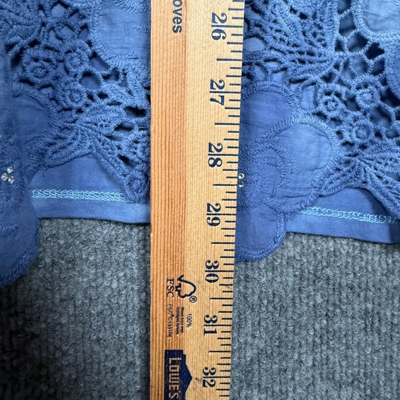 Reba Plus Size 2X Top Blouse Blue Tie Dye Cotton Peasant Buttons Embroidered - Picture 7 of 8